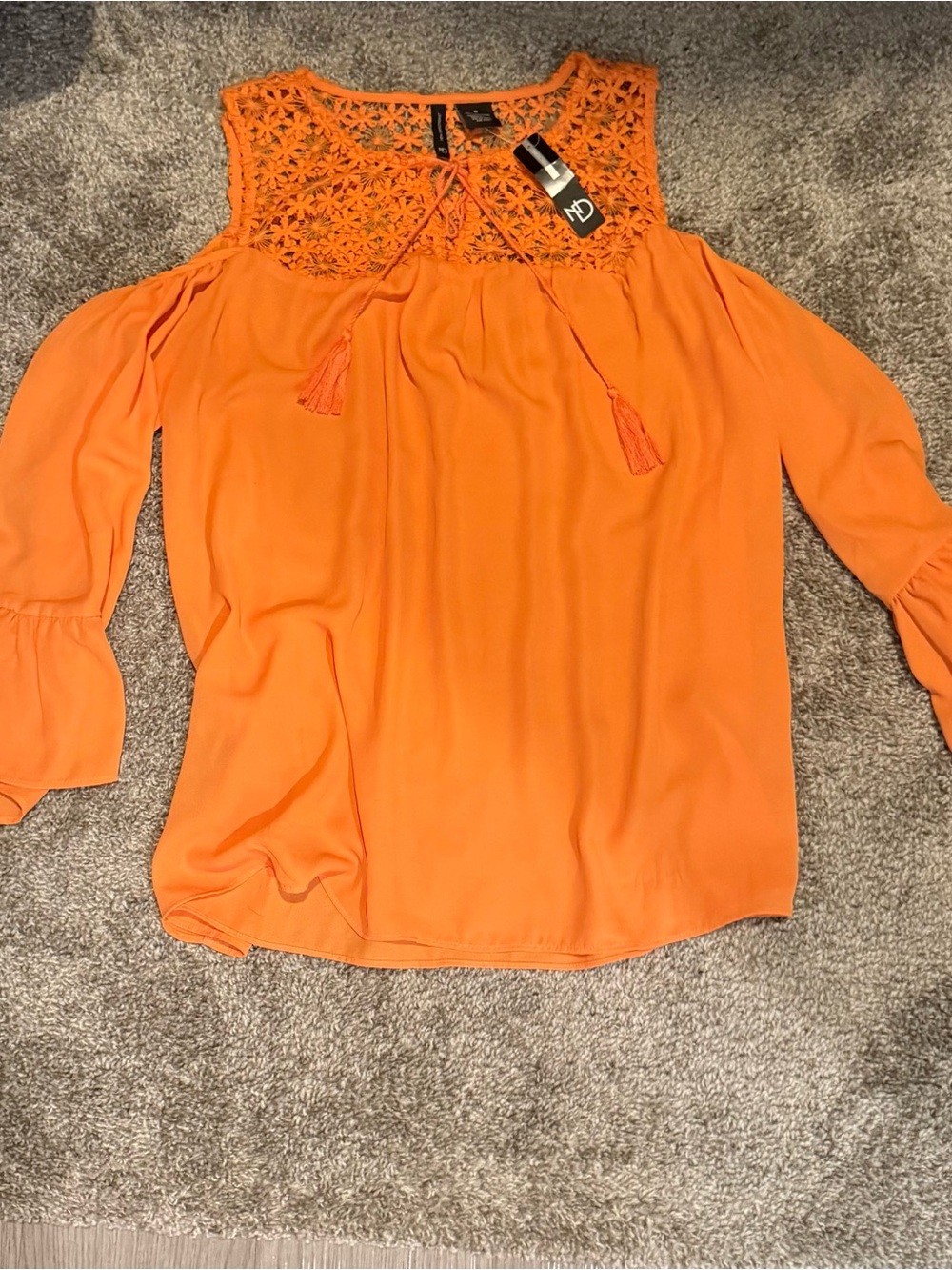 new directions Orange Crochet Yoke Cold-Shoulder Blouse